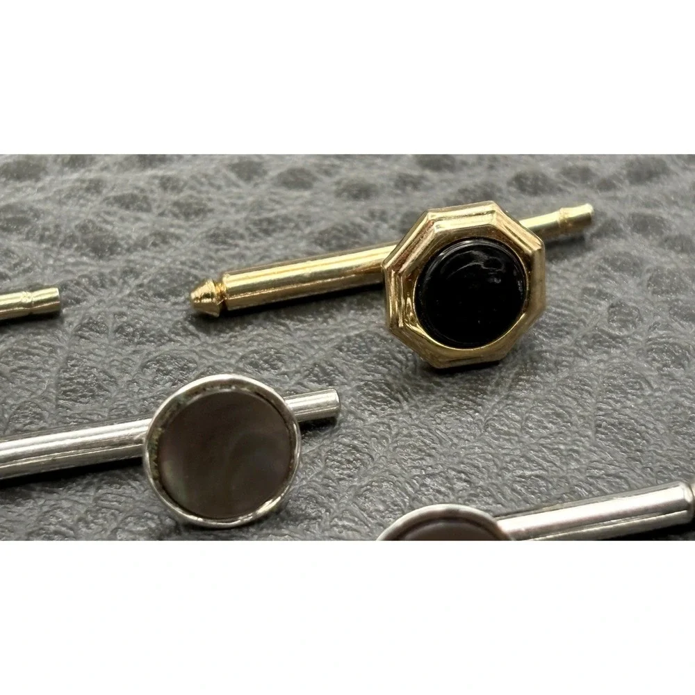 Vintage Cuff Buttons or Cufflinks Set Black MOP Silver Tone Gold Tone Some Swank